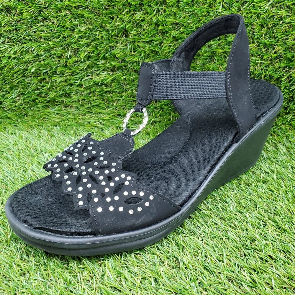 Skechers Rumblers Queen B SIZE 9.5 Women's Memory Foam Wedge Sandals Black